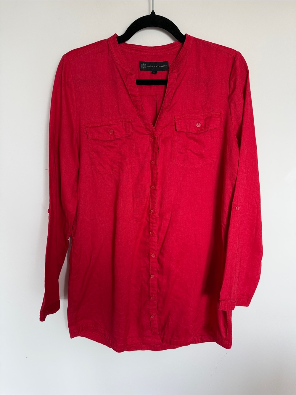Lady Hathaway 100% Linen Tunic Blouse Red Size S/P